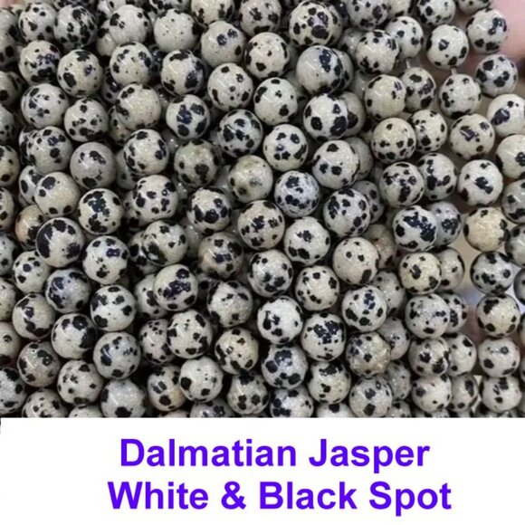 Dalmatian Jasper White & Black Spot  15" Strand - Picture 1 of 3